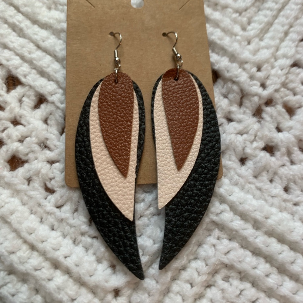 Boho 3-layer hand cut textured leather earrings